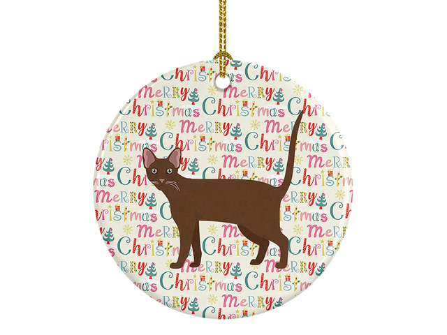 Havana Brown Cat Christmas Ceramic Ornament Christmas Tree Hanging Decorations for Home Christmas Holiday, Party, Gift, 3 in, Multicolor