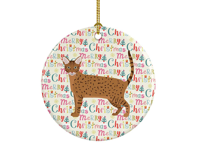 Ocicat Cat Christmas Ceramic Ornament Christmas Tree Hanging Decorations for Home Christmas Holiday, Party, Gift, 3 in, Multicolor