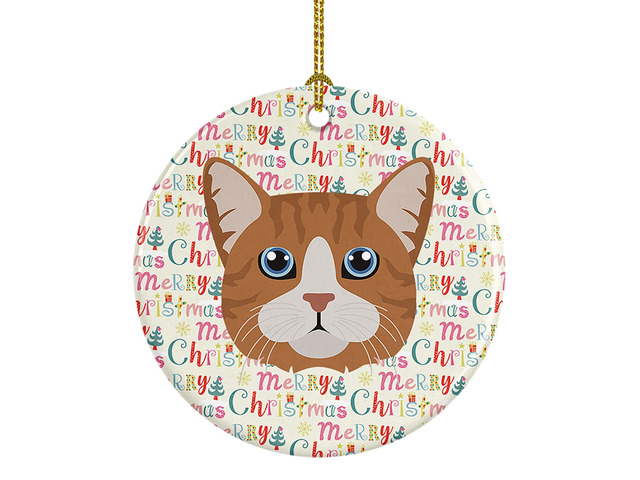Manx Cat Christmas Ceramic Ornament Christmas Tree Hanging Decorations for Home Christmas Holiday, Party, Gift, 3 in, Multicolor