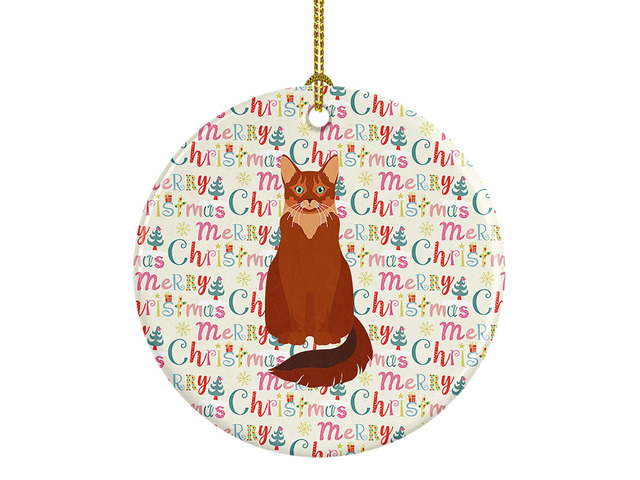 Somali Cat Christmas Ceramic Ornament Christmas Tree Hanging Decorations for Home Christmas Holiday, Party, Gift, 3 in, Multicolor