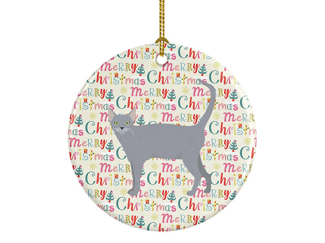Russian Blue #1 Cat Christmas Ceramic Ornament Christmas Tree Hanging Decorations for Home Christmas Holiday, Party, Gift, 3 in, Multicolor