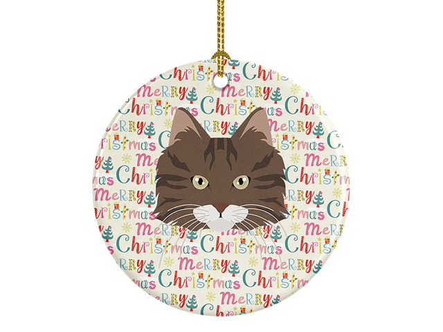 Norwegian Forest Cat Christmas Ceramic Ornament Christmas Tree Hanging Decorations for Home Christmas Holiday, Party, Gift, 3 in, Multicolor