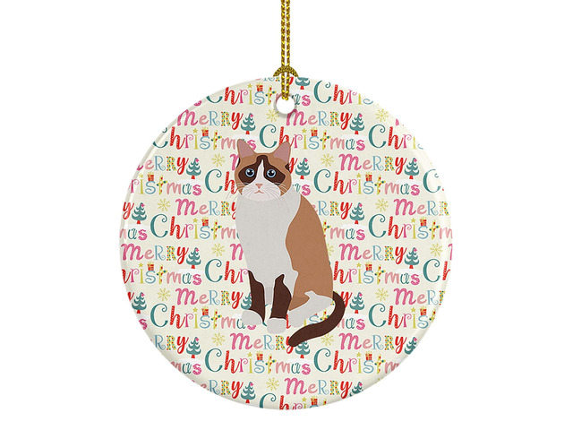 Snowshoe Cat Christmas Ceramic Ornament Christmas Tree Hanging Decorations for Home Christmas Holiday, Party, Gift, 3 in, Multicolor