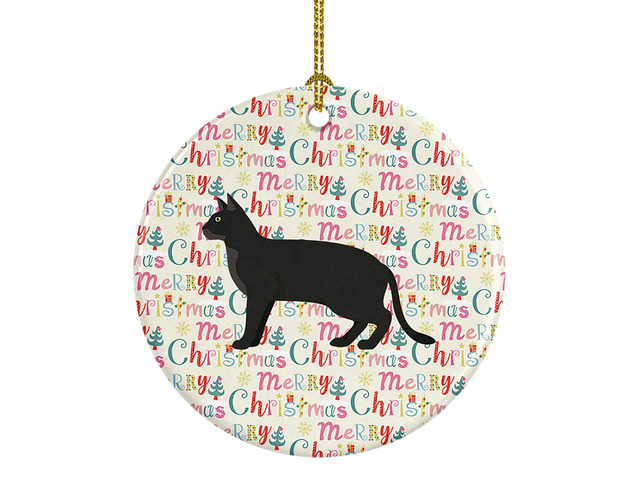Chausie Black Cat Christmas Ceramic Ornament Christmas Tree Hanging Decorations for Home Christmas Holiday, Party, Gift, 3 in, Multicolor