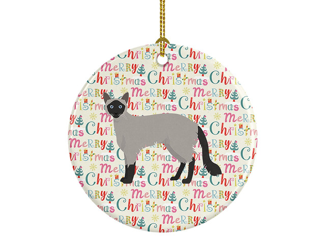 Balinese #1 Cat Christmas Ceramic Ornament Christmas Tree Hanging Decorations for Home Christmas Holiday, Party, Gift, 3 in, Multicolor