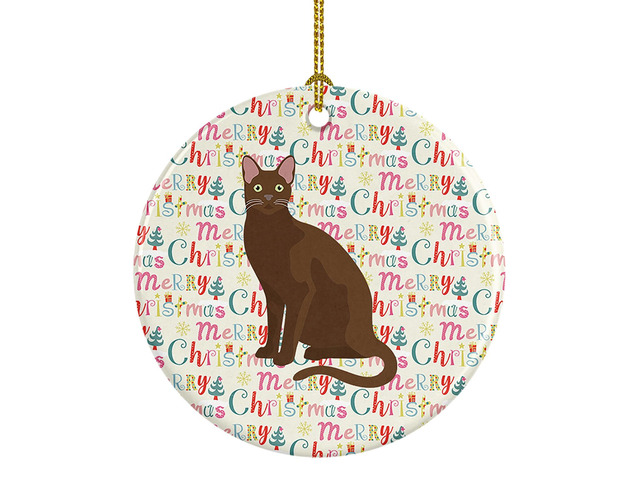 Havana Brown Cat Christmas Ceramic Ornament Christmas Tree Hanging Decorations for Home Christmas Holiday, Party, Gift, 3 in, Multicolor