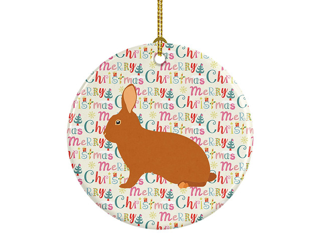Rex Rabbit Christmas Ceramic Ornament Christmas Tree Hanging Decorations for Home Christmas Holiday, Party, Gift, 3 in, Multicolor
