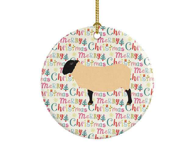 Suffolk Sheep Christmas Ceramic Ornament Christmas Tree Hanging Decorations for Home Christmas Holiday, Party, Gift, 3 in, Multicolor