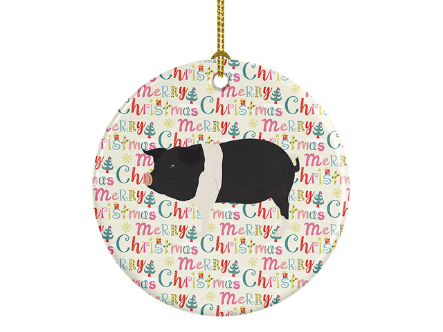Hampshire Pig Christmas Ceramic Ornament Christmas Tree Hanging Decorations for Home Christmas Holiday, Party, Gift, 3 in, Multicolor
