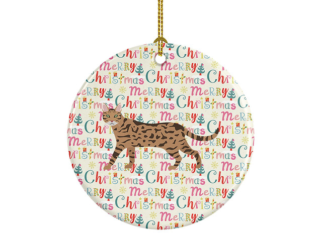 Serengeti Cat Christmas Ceramic Ornament Christmas Tree Hanging Decorations for Home Christmas Holiday, Party, Gift, 3 in, Multicolor