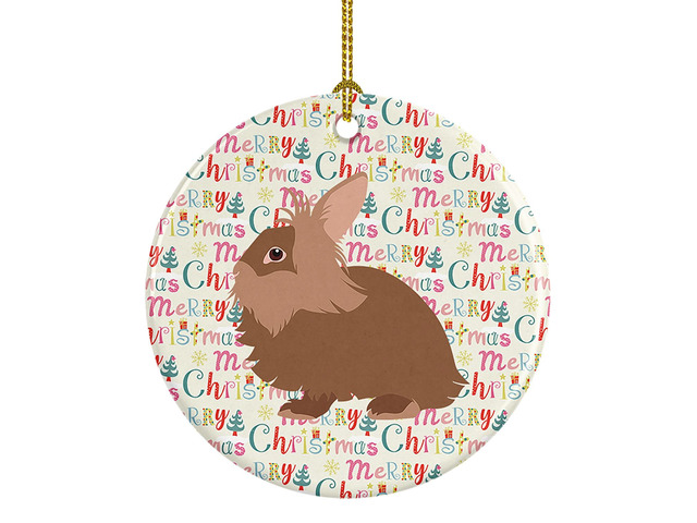 Lionhead Rabbit Christmas Ceramic Ornament Christmas Tree Hanging Decorations for Home Christmas Holiday, Party, Gift, 3 in, Multicolor
