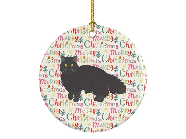 Black Persian Traditional Cat Christmas Ceramic Ornament Christmas Tree Hanging Decorations for Home Christmas Holiday, Party, Gift, 3 in, Multicolor