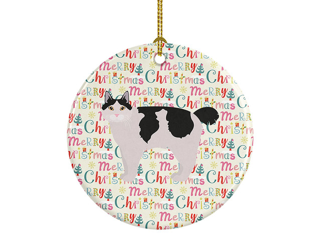 Kurilian Bobtail #2 Cat Christmas Ceramic Ornament Christmas Tree Hanging Decorations for Home Christmas Holiday, Party, Gift, 3 in, Multicolor