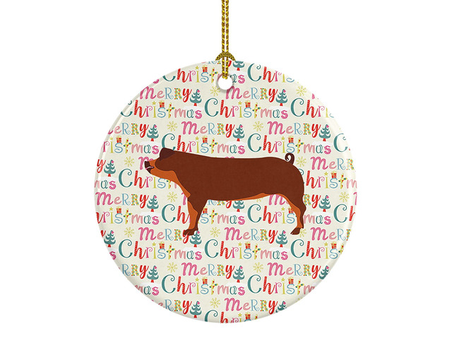 Duroc Pig Christmas Ceramic Ornament Christmas Tree Hanging Decorations for Home Christmas Holiday, Party, Gift, 3 in, Multicolor