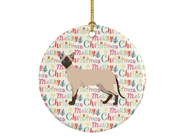 Siamese Modern #2 Cat Christmas Ceramic Ornament Christmas Tree Hanging Decorations for Home Christmas Holiday, Party, Gift, 3 in, Multicolor