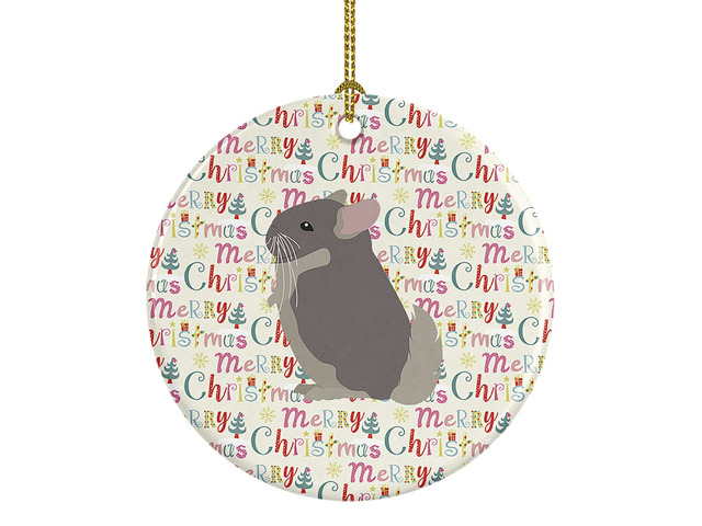 Beige Wellman Chinchilla Christmas Ceramic Ornament Christmas Tree Hanging Decorations for Home Christmas Holiday, Party, Gift, 3 in, Multicolor