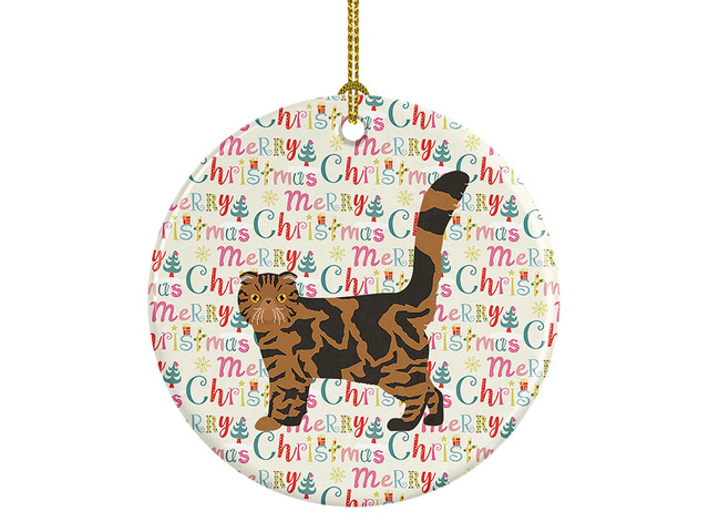 Foldex Exotic Fold #2 Cat Christmas Ceramic Ornament Christmas Tree Hanging Decorations for Home Christmas Holiday, Party, Gift, 3 in, Multicolor