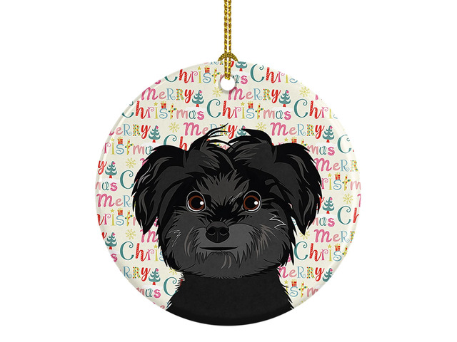 Shih-Tzu Black Christmas Ceramic Ornament Christmas Tree Hanging Decorations for Home Christmas Holiday, Party, Gift, 3 in, Multicolor