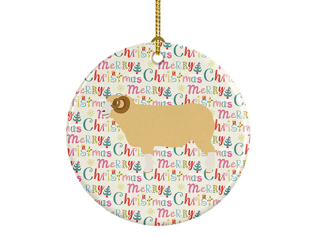 Horned Dorset Sheep Christmas Ceramic Ornament Christmas Tree Hanging Decorations for Home Christmas Holiday, Party, Gift, 3 in, Multicolor