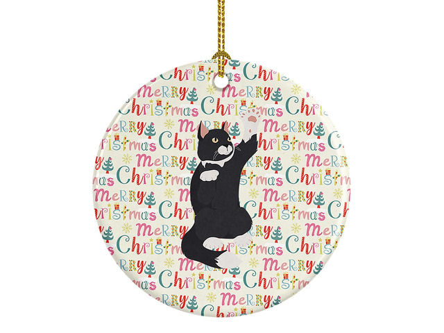 American Polydactyl Cat Christmas Ceramic Ornament Christmas Tree Hanging Decorations for Home Christmas Holiday, Party, Gift, 3 in, Multicolor