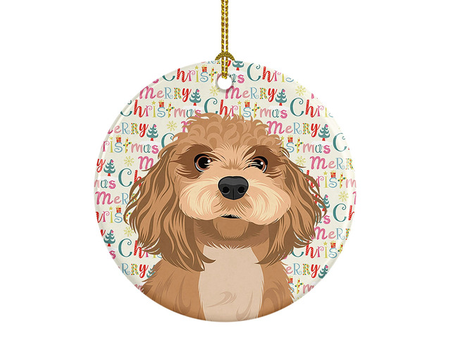 Shih-Tzu Red Christmas Ceramic Ornament Christmas Tree Hanging Decorations for Home Christmas Holiday, Party, Gift, 3 in, Multicolor