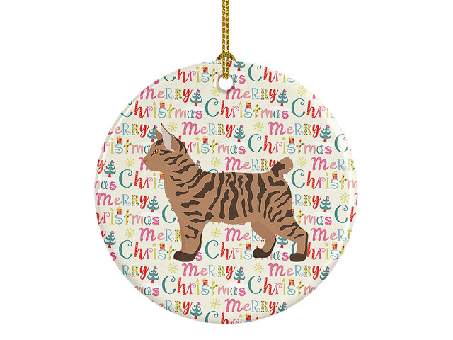 Pixie Bob #2 Cat Christmas Ceramic Ornament Christmas Tree Hanging Decorations for Home Christmas Holiday, Party, Gift, 3 in, Multicolor