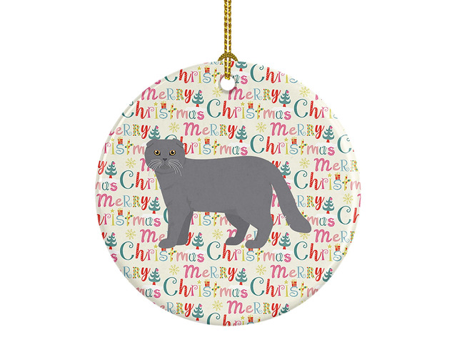 Scottish Fold #1 Cat Christmas Ceramic Ornament Christmas Tree Hanging Decorations for Home Christmas Holiday, Party, Gift, 3 in, Multicolor
