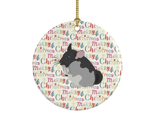 Black Velvet Chinchilla Christmas Ceramic Ornament Christmas Tree Hanging Decorations for Home Christmas Holiday, Party, Gift, 3 in, Multicolor