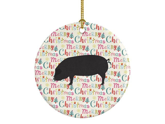 Devon Large Black Pig Christmas Ceramic Ornament Christmas Tree Hanging Decorations for Home Christmas Holiday, Party, Gift, 3 in, Multicolor