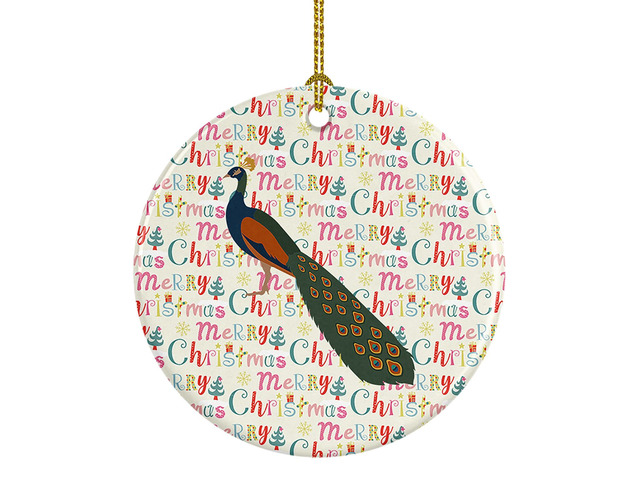 Indian Peacock Peafowl Christmas Ceramic Ornament Christmas Tree Hanging Decorations for Home Christmas Holiday, Party, Gift, 3 in, Multicolor
