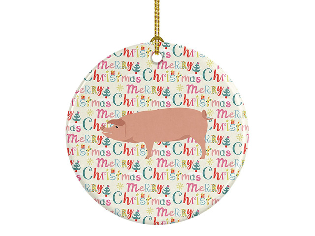 American Landrace Pig Christmas Ceramic Ornament Christmas Tree Hanging Decorations for Home Christmas Holiday, Party, Gift, 3 in, Multicolor