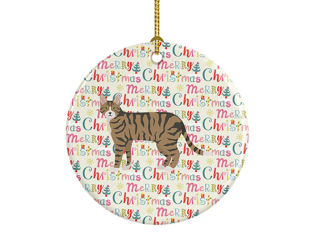 Dragon Li #2 Cat Christmas Ceramic Ornament Christmas Tree Hanging Decorations for Home Christmas Holiday, Party, Gift, 3 in, Multicolor