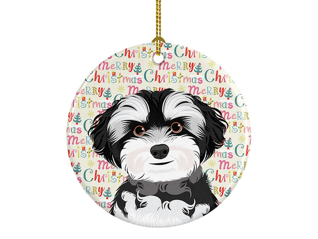 Shih-Tzu Black and White #2 Christmas Ceramic Ornament Christmas Tree Hanging Decorations for Home Christmas Holiday, Party, Gift, 3 in, Multicolor