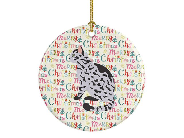 Serengeti Cat Christmas Ceramic Ornament Christmas Tree Hanging Decorations for Home Christmas Holiday, Party, Gift, 3 in, Multicolor