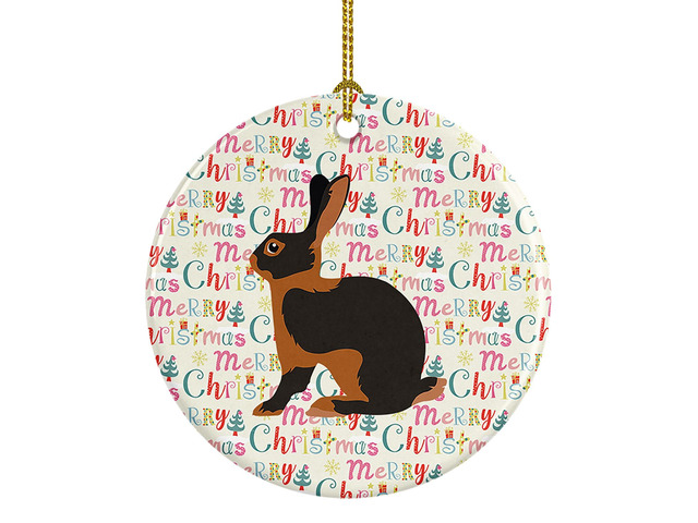 Tan Rabbit Christmas Ceramic Ornament Christmas Tree Hanging Decorations for Home Christmas Holiday, Party, Gift, 3 in, Multicolor