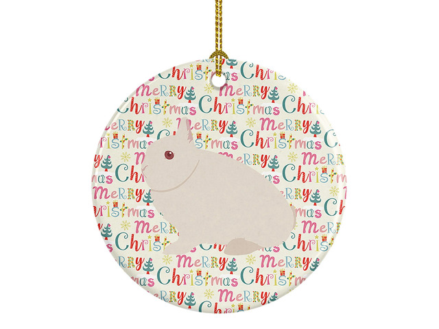 Hermelin Rabbit Christmas Ceramic Ornament Christmas Tree Hanging Decorations for Home Christmas Holiday, Party, Gift, 3 in, Multicolor