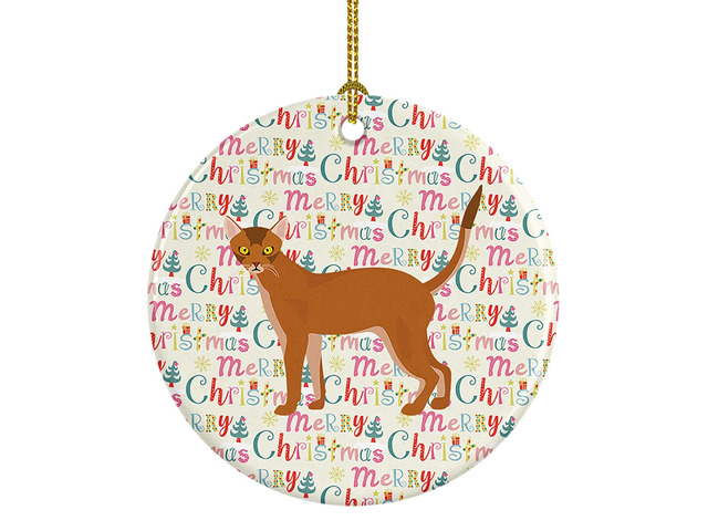 Red Abyssinian Cat Christmas Ceramic Ornament Christmas Tree Hanging Decorations for Home Christmas Holiday, Party, Gift, 3 in, Multicolor
