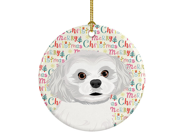 Shih-Tzu Silver and White #1 Christmas Ceramic Ornament Christmas Tree Hanging Decorations for Home Christmas Holiday, Party, Gift, 3 in, Multicolor