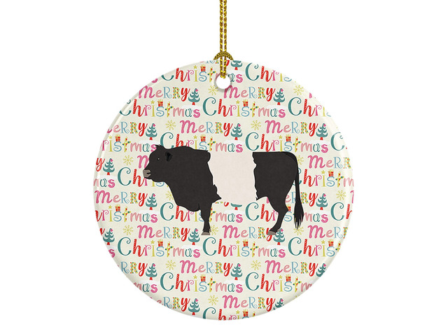 Belted Galloway Cow Christmas Ceramic Ornament Christmas Tree Hanging Decorations for Home Christmas Holiday, Party, Gift, 3 in, Multicolor