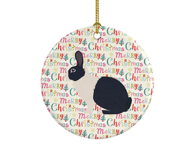 Dutch Rabbit Christmas Ceramic Ornament Christmas Tree Hanging Decorations for Home Christmas Holiday, Party, Gift, 3 in, Multicolor