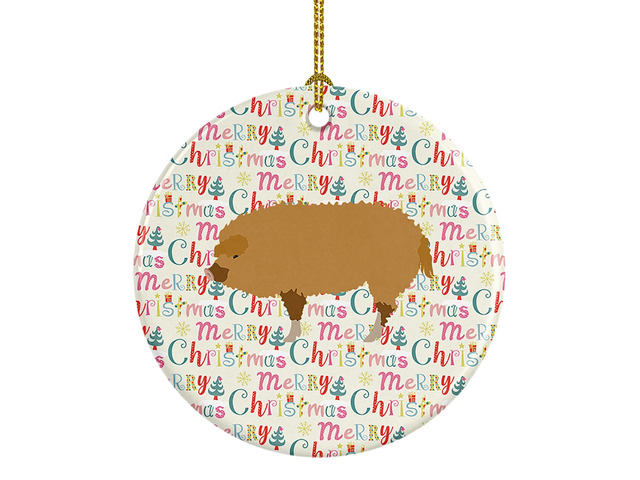 Hungarian Mangalica Pig Christmas Ceramic Ornament Christmas Tree Hanging Decorations for Home Christmas Holiday, Party, Gift, 3 in, Multicolor