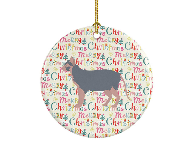 Lykoi #3 Cat Christmas Ceramic Ornament Christmas Tree Hanging Decorations for Home Christmas Holiday, Party, Gift, 3 in, Multicolor