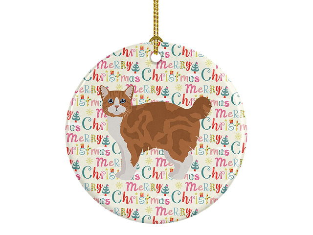 Manx #2 Cat Christmas Ceramic Ornament Christmas Tree Hanging Decorations for Home Christmas Holiday, Party, Gift, 3 in, Multicolor
