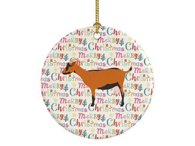 Oberhasli Goat Christmas Ceramic Ornament Christmas Tree Hanging Decorations for Home Christmas Holiday, Party, Gift, 3 in, Multicolor