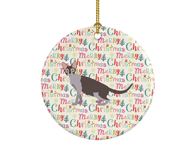 Lykoi #2 Cat Christmas Ceramic Ornament Christmas Tree Hanging Decorations for Home Christmas Holiday, Party, Gift, 3 in, Multicolor