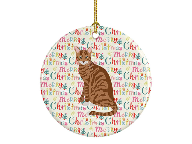 Toyger Cat Christmas Ceramic Ornament Christmas Tree Hanging Decorations for Home Christmas Holiday, Party, Gift, 3 in, Multicolor