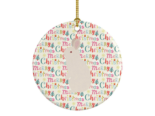 New Zealand White Rabbit Christmas Ceramic Ornament Christmas Tree Hanging Decorations for Home Christmas Holiday, Party, Gift, 3 in, Multicolor