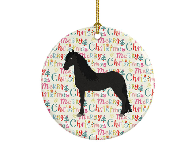 Friesian Horse Christmas Ceramic Ornament Christmas Tree Hanging Decorations for Home Christmas Holiday, Party, Gift, 3 in, Multicolor