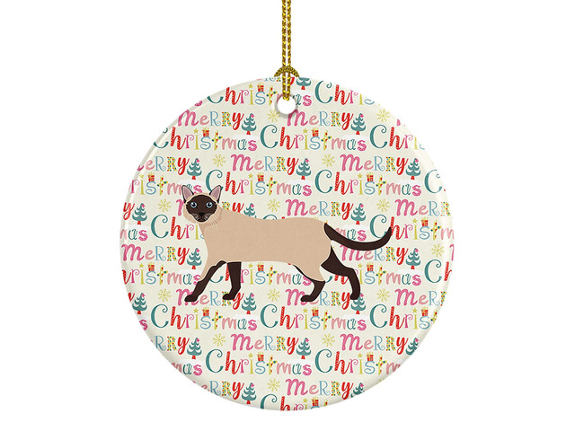Siamese Traditional #2 Cat Christmas Ceramic Ornament Christmas Tree Hanging Decorations for Home Christmas Holiday, Party, Gift, 3 in, Multicolor