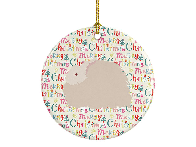 Fluffy Angora Rabbit Christmas Ceramic Ornament Christmas Tree Hanging Decorations for Home Christmas Holiday, Party, Gift, 3 in, Multicolor